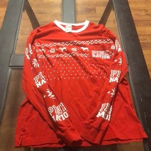 Red PINK Long Sleeve Christmas Tee